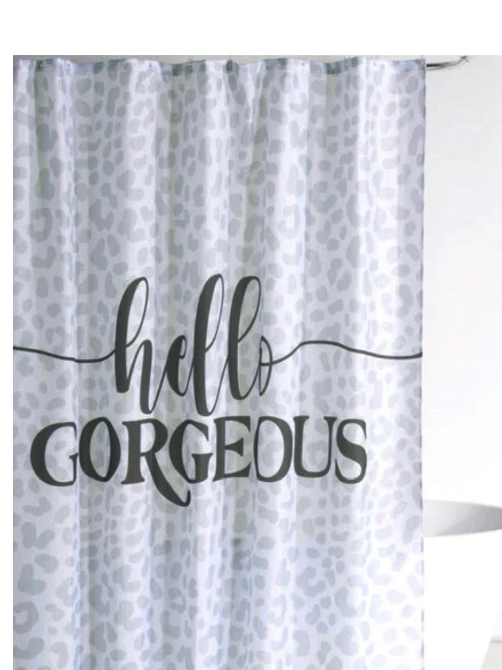 🚿NEW w/tags Shiraleah Hello Gorgeous Shower Curtain White Gray Fabric 72x72